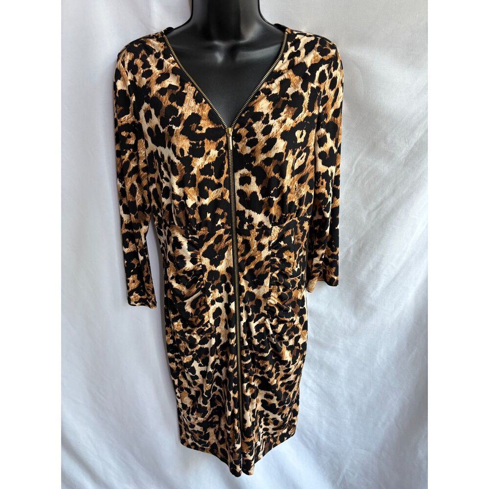 Thalia Sodi Animal Cheetah Print Sexy Zip Up Dress Size M Mob Wife Retro 90s